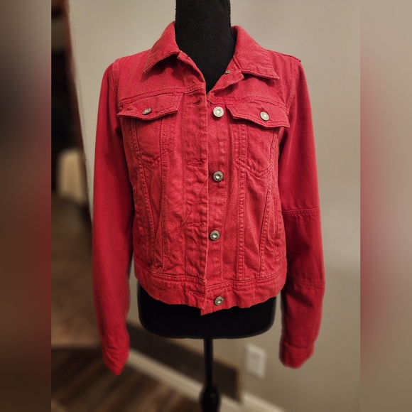 Free People Women's Red Denim Jacket, size xs - Picture 1 of 5